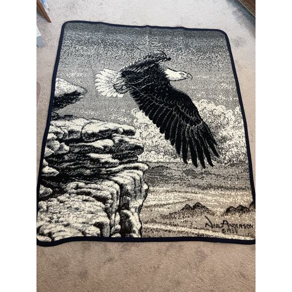VTG Earth Ragz Bald Eagle Woven Blanket Throw Southwestern Cabin Lodge Americana - Picture 2 of 7